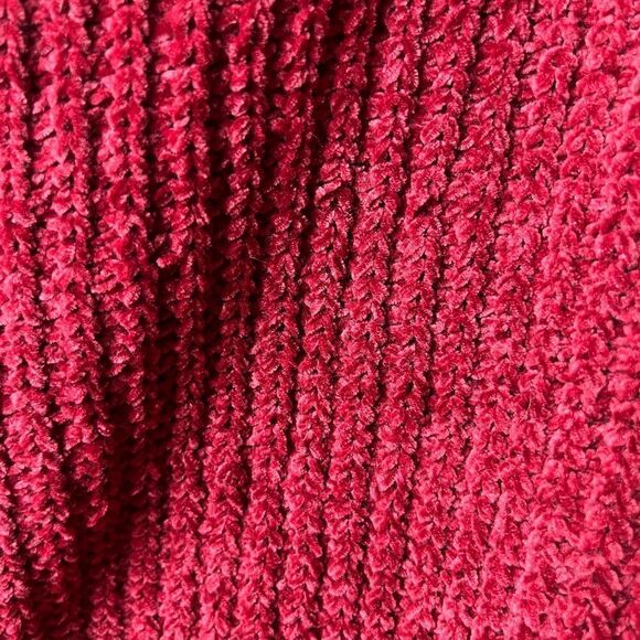 Chenile Oversized Open Front Pocketed Cardigan Pink Red Size Small - Picture 3 of 5